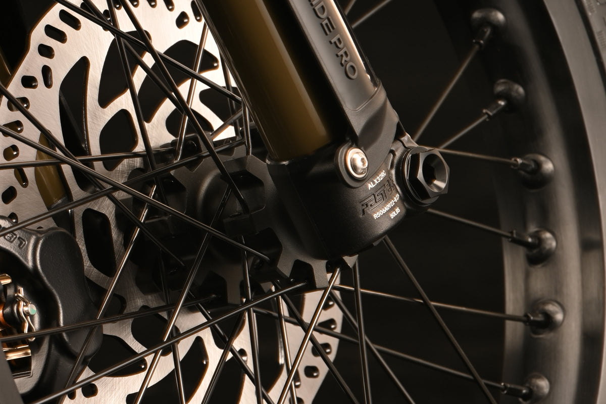 E-Ride Pro SE front wheel, fork and 220 mm rotor